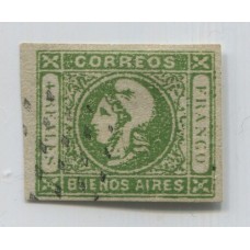 ARGENTINA 1859 GJ 16A CABECITA ESTAMPILLA COLOR VERDE OLIVA MUY BUEN EJEMPLAR DE AMPLIOS MARGENES Y LIBRE DE DEFECTOS DE LUJO U$ 165